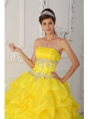 Yellow Ball Gown Strapless Floor-length Organza Beading and Ruffles Quinceanera Dress