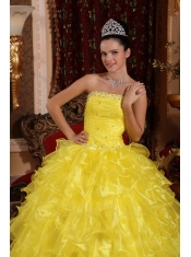 Yellow Ball Gown Strapless Floor-length Organza Beading Quinceanera Dress