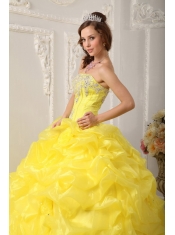 Yellow Ball Gown Strapless Floor-length Organza Beading Quinceanera Dress