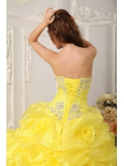 Yellow Ball Gown Strapless Floor-length Organza Beading Quinceanera Dress