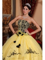 Yellow Ball Gown Strapless Floor-length Organza Embroidery Quinceanera Dress