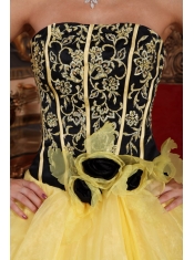 Yellow Ball Gown Strapless Floor-length Organza Embroidery Quinceanera Dress
