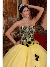 Yellow Ball Gown Strapless Floor-length Organza Embroidery Quinceanera Dress