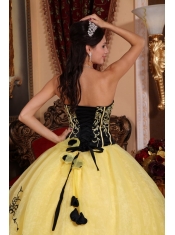 Yellow Ball Gown Strapless Floor-length Organza Embroidery Quinceanera Dress