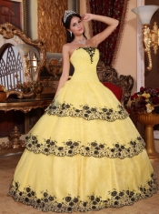 Yellow Ball Gown Strapless Floor-length Organza Lace Appliques Quinceanera Dress