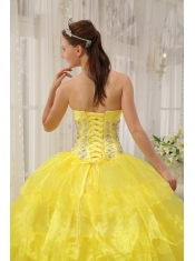 Yellow Ball Gown Strapless Floor-length Taffeta and Organza Beading Quinceanera Dress