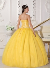 Yellow Ball Gown Strapless Floor-length Taffeta and Tulle Appliques Sweet 16 Dress