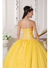 Yellow Ball Gown Strapless Floor-length Taffeta and Tulle Appliques Sweet 16 Dress