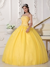 Yellow Ball Gown Strapless Floor-length Taffeta and Tulle Appliques Sweet 16 Dress