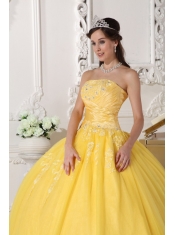 Yellow Ball Gown Strapless Floor-length Taffeta and Tulle Appliques Sweet 16 Dress
