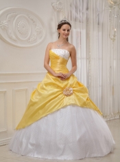 Yellow Ball Gown Strapless Floor-length Taffeta and Tulle Beading Quinceanera Dress