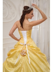 Yellow Ball Gown Strapless Floor-length Taffeta and Tulle Beading Quinceanera Dress