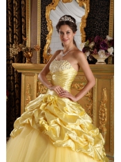Yellow Ball Gown Strapless Floor-length Taffeta and Tulle Beading Sweet 16 Dress