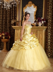 Yellow Ball Gown Strapless Floor-length Taffeta and Tulle Beading Sweet 16 Dress