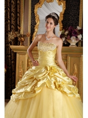 Yellow Ball Gown Strapless Floor-length Taffeta and Tulle Beading Sweet 16 Dress