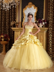 Yellow Ball Gown Strapless Floor-length Taffeta and Tulle Beading Sweet 16 Dress