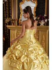 Yellow Ball Gown Strapless Floor-length Taffeta and Tulle Beading Sweet 16 Dress