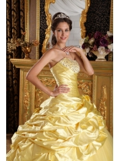 Yellow Ball Gown Strapless Floor-length Taffeta and Tulle Beading Sweet 16 Dress