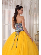 Yellow Ball Gown Strapless Floor-length Tulle and Printing Sequins Quinceanera Dress