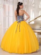 Yellow Ball Gown Strapless Floor-length Tulle and Printing Sequins Quinceanera Dress
