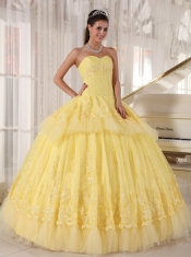 Yellow Ball Gown Sweetheart Floor-length Organza Appliques Sweet 16 Dress