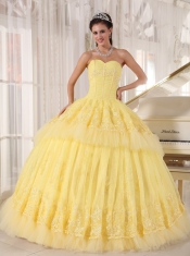 Yellow Ball Gown Sweetheart Floor-length Organza Appliques Sweet 16 Dress