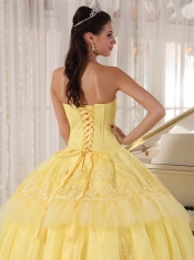 Yellow Ball Gown Sweetheart Floor-length Organza Appliques Sweet 16 Dress