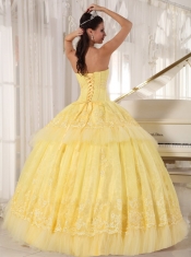 Yellow Ball Gown Sweetheart Floor-length Organza Appliques Sweet 16 Dress