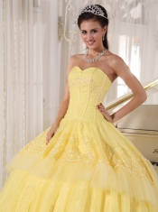 Yellow Ball Gown Sweetheart Floor-length Organza Appliques Sweet 16 Dress