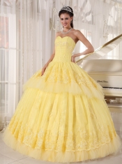 Yellow Ball Gown Sweetheart Floor-length Organza Appliques Sweet 16 Dress