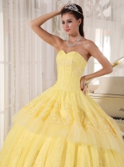 Yellow Ball Gown Sweetheart Floor-length Organza Appliques Sweet 16 Dress