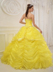 Yellow Ball Gown Sweetheart Floor-length Organza Beading Quinceanera Dress