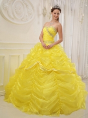 Yellow Ball Gown Sweetheart Floor-length Organza Beading Quinceanera Dress