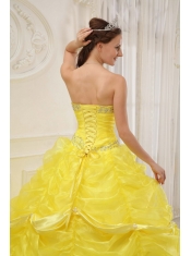 Yellow Ball Gown Sweetheart Floor-length Organza Beading Quinceanera Dress