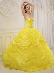 Yellow Ball Gown Sweetheart Floor-length Organza Beading Quinceanera Dress