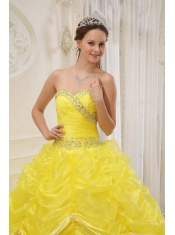 Yellow Ball Gown Sweetheart Floor-length Organza Beading Quinceanera Dress