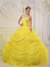 Yellow Ball Gown Sweetheart Floor-length Organza Beading Quinceanera Dress