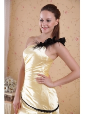 Yellow Column / Sheath One Shoulder Floor-length Elastic Woven Satin Ruch Prom Dress