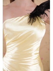 Yellow Column / Sheath One Shoulder Floor-length Elastic Woven Satin Ruch Prom Dress