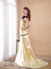 Yellow Column / Sheath One Shoulder Floor-length Elastic Woven Satin Ruch Prom Dress