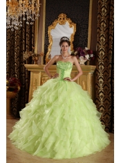 Yellow Green Ball Gown Strapless Floor-length Taffeta and Organza Embroidery with Beading Quinceanera Dress