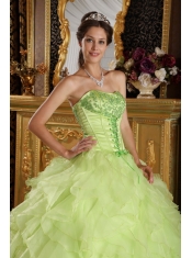 Yellow Green Ball Gown Strapless Floor-length Taffeta and Organza Embroidery with Beading Quinceanera Dress
