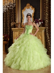 Yellow Green Ball Gown Strapless Floor-length Taffeta and Organza Embroidery with Beading Quinceanera Dress