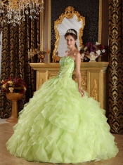 Yellow Green Ball Gown Strapless Floor-length Taffeta and Organza Embroidery with Beading Quinceanera Dress