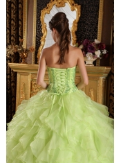 Yellow Green Ball Gown Strapless Floor-length Taffeta and Organza Embroidery with Beading Quinceanera Dress