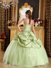 Yellow Green Ball Gown Strapless Floor-length Tulle and Taffeta Beading Quinceanera Dress