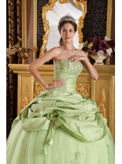 Yellow Green Ball Gown Strapless Floor-length Tulle and Taffeta Beading Quinceanera Dress