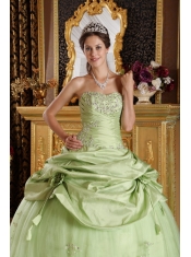 Yellow Green Ball Gown Strapless Floor-length Tulle and Taffeta Beading Quinceanera Dress