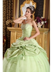 Yellow Green Ball Gown Strapless Floor-length Tulle and Taffeta Beading Quinceanera Dress