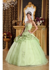 Yellow Green Ball Gown Strapless Floor-length Tulle and Taffeta Beading Quinceanera Dress